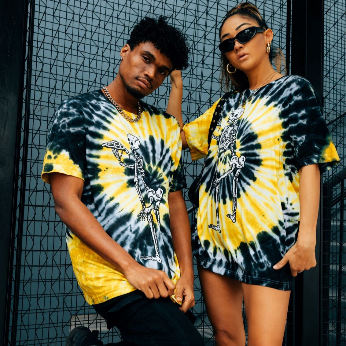 TWERK SKELETON BLACK & YELLOW TIE DYE TEE – SPACE YACHT