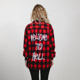 "WELCOME TO HELL" EMBROIDERED PUFF PAINT FLANNEL